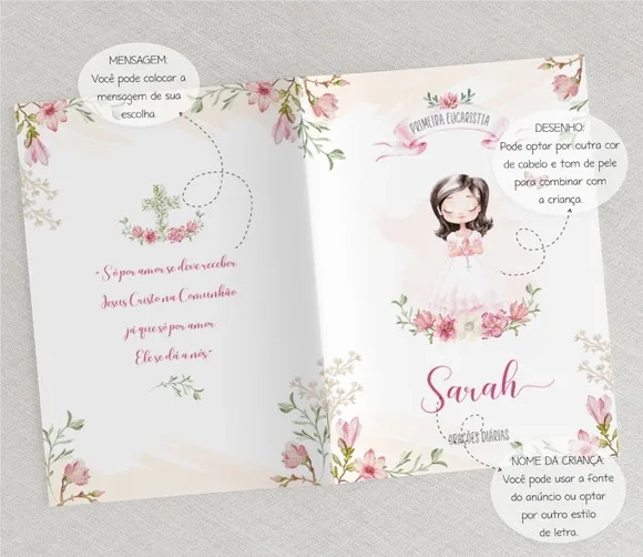 Livro De Orações Lembrança Eucaristia Aquarela Menina