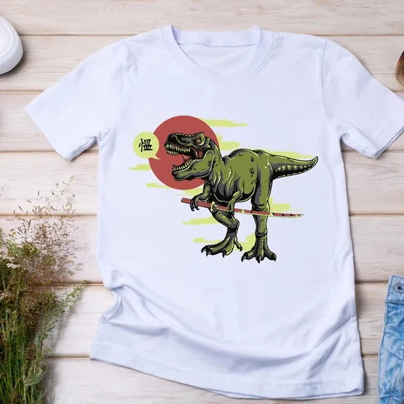 Camiseta T-rex Samurai - Dinossauro Japonês com Katana