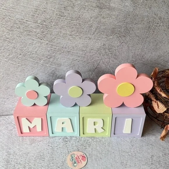 Cubos 8x8cm Decoração Bebê + Trio de Flor