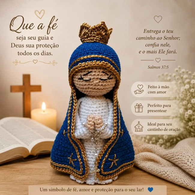 Nossa Senhora Aparecida Decoração em Crochê Amigurumi Catolicismo Fé