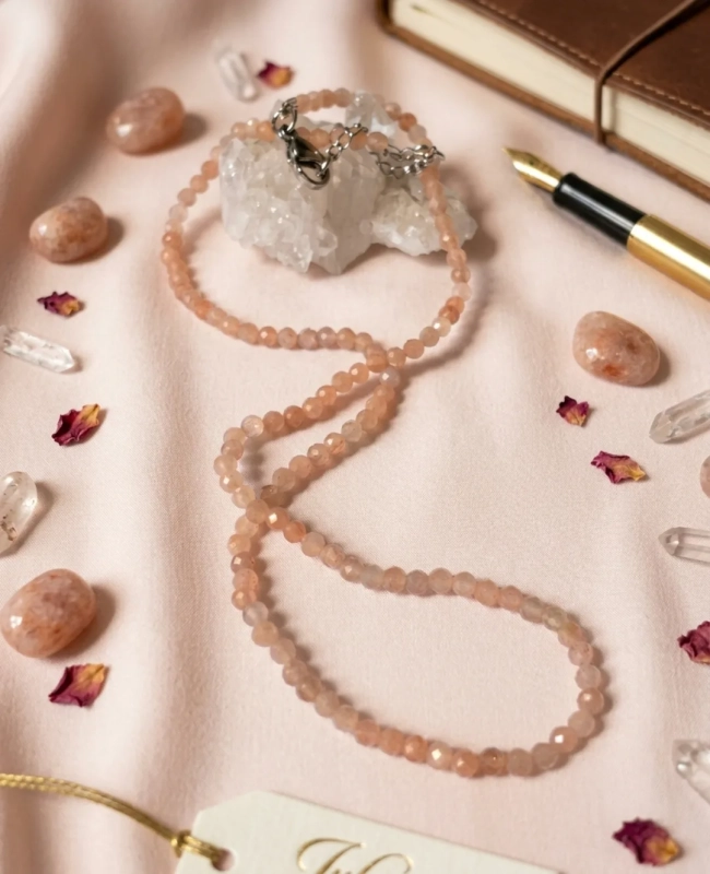 Choker Colar Sunstone Pedra Facetada 3 mm e Aço Inox