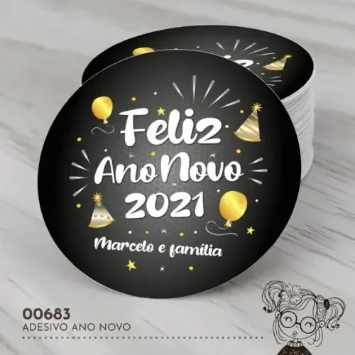 Adesivo Redondo Feliz Ano Novo - 00683