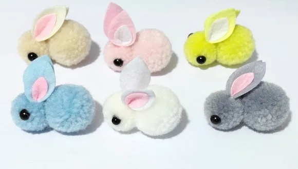 Coelhos Pompom Colorido 4cm Pacotes com 6 Unidades
