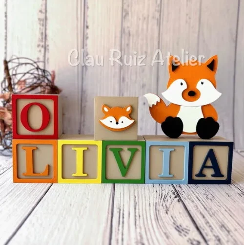 Raposa + Cubos 6x6cm Ts Decoração Bebê - Bosque Encantado