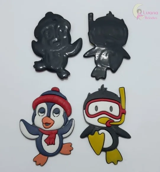 Apliques Pinguins de Borracha - pct com 6 unidades