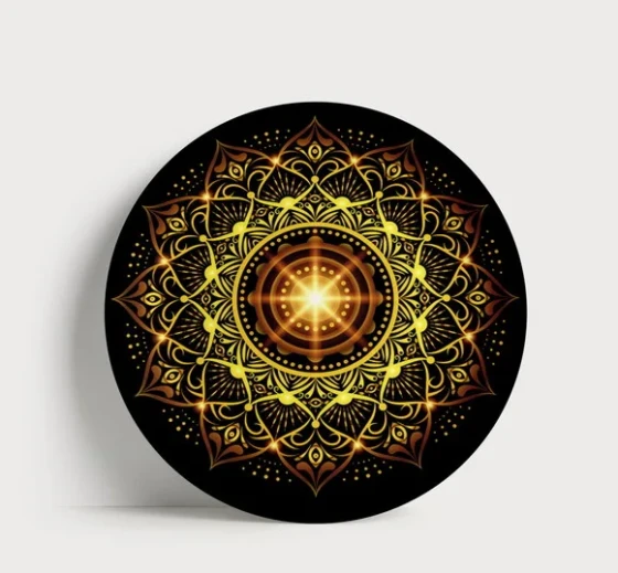 Prato Decorativo Mandala Dourada de Luxo 21cm Porcelana