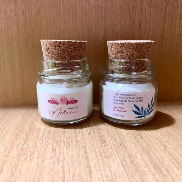 Lembrança Batizado Vela Aromática Potinho Vidro Tampa Rolha