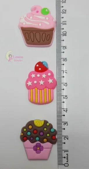 Apliques Cupcakes Variados de Borracha - Pct C/10 Unidades