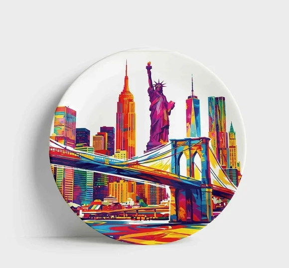 Prato Porcelana Nova York 21cm - Skyline e Ponte Pop Art