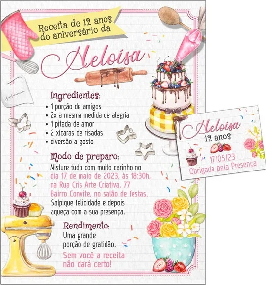 Convite Digital C/tag Confeiteira Receita