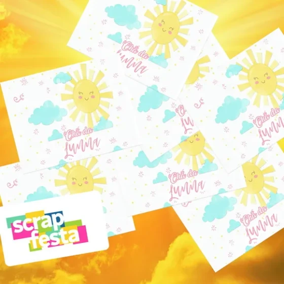Adesivo Personalizado Retangular Festa Raio de Sol Aquarela