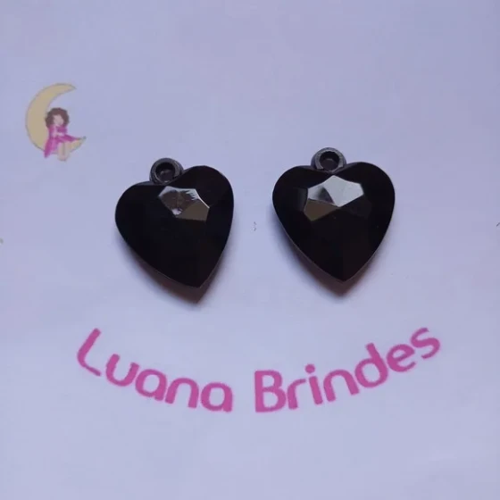 Pingente Coração Preto de Acrilico 3cm 12 Unidades