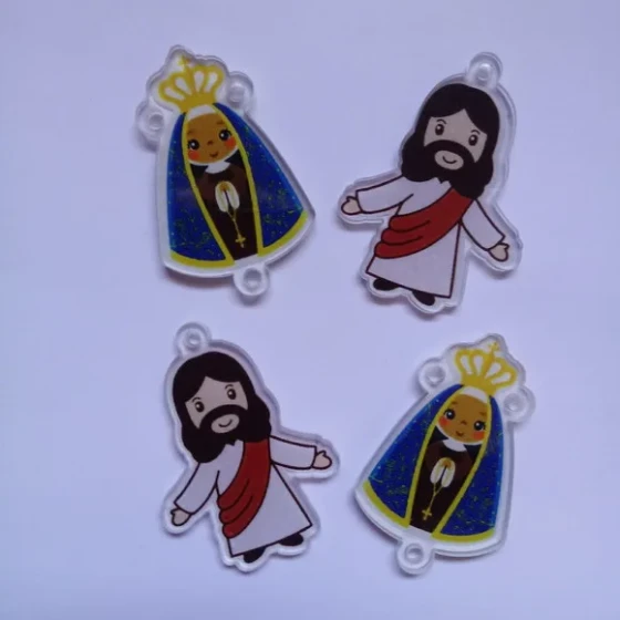 Kit Terço Jesus Ressuscitado e Aparecida Acrilico 2 Kits