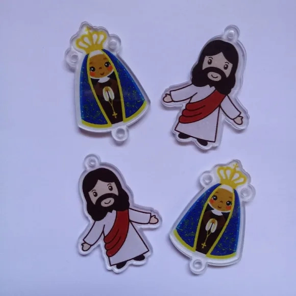 Kit Terço Jesus Ressuscitado e Aparecida Acrilico 2 Kits
