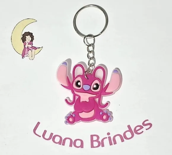 Chaveiro Stitch e Angel Emborrachado 4cm Pct C/60 Unidades