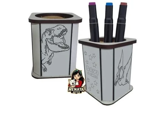 Porta Lápis para Colorir Dinossauro Jurassic