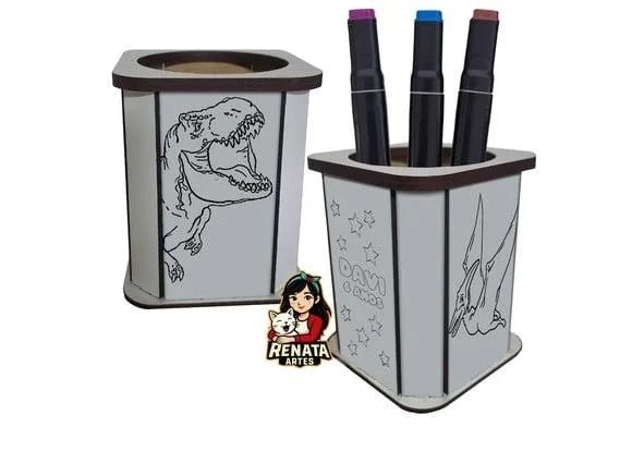Porta Lápis para Colorir Dinossauro Jurassic