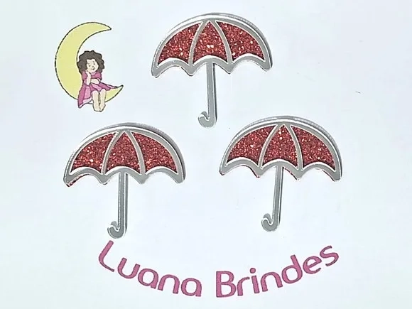 Aplique Guarda Chuva Acrílico Prata Pacotes com 10 Unidades