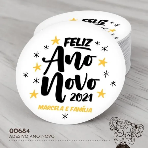Adesivo Redondo Feliz Ano Novo - 00684