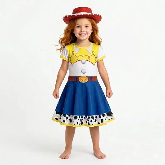 Vestido Infantil Fantasia Cowgirl Faroeste com Cinto e Estampa Vaquinha