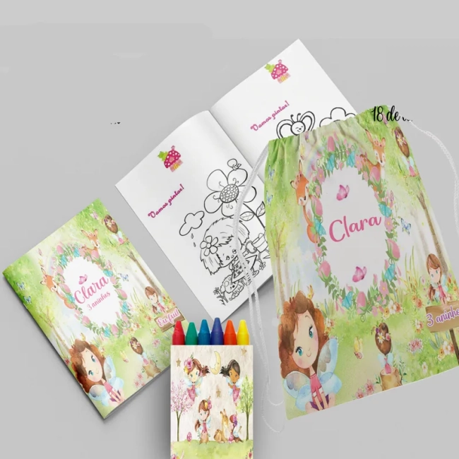 Kit Lembrancinhas Mochila e Revista personalizado Jardim das Fadas