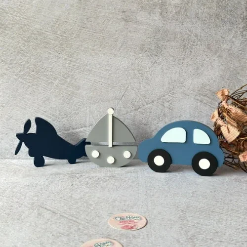 Meios de Transporte + Nomes em Cubo - Decoração Bebê
