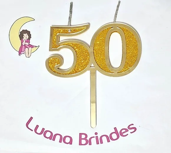 Vela 50 Anos Dourado Acrílico Pavio Magico - 1 Peça