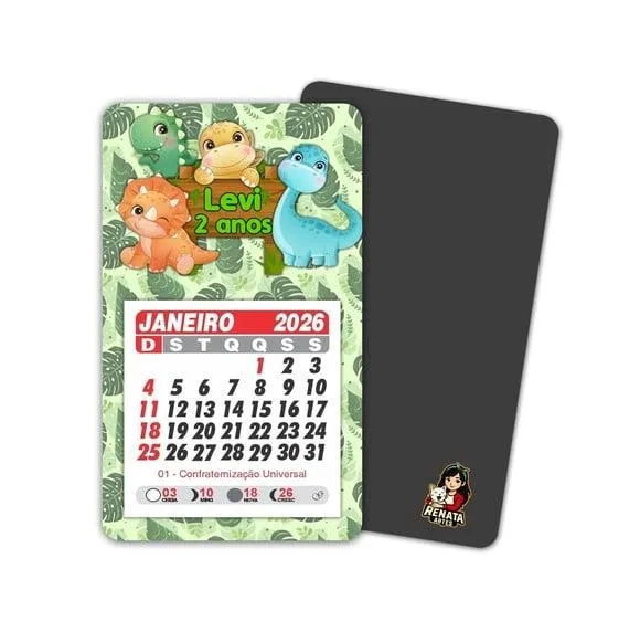 Imã de Geladeira com Calendário Dinossauro Baby