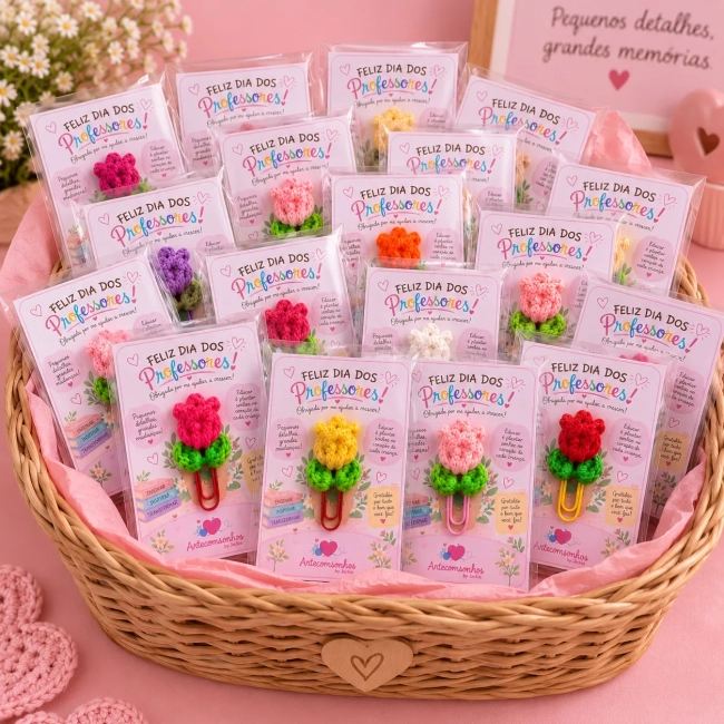 Kit 20 Lembrancinhas Dia dos Professores | Clip Tulipa com Card
