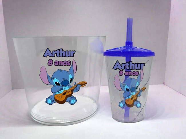 Kit Balde de Pipoca acrilico + Copo twister Personalizado do Stitch