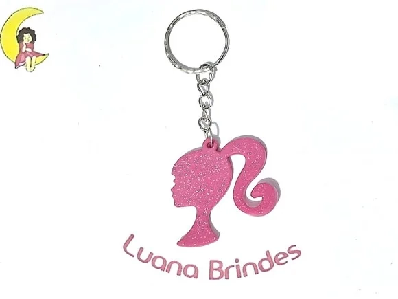 Chaveiro Boneca com Glitter Emborrachado Pacote C/6 Unidades
