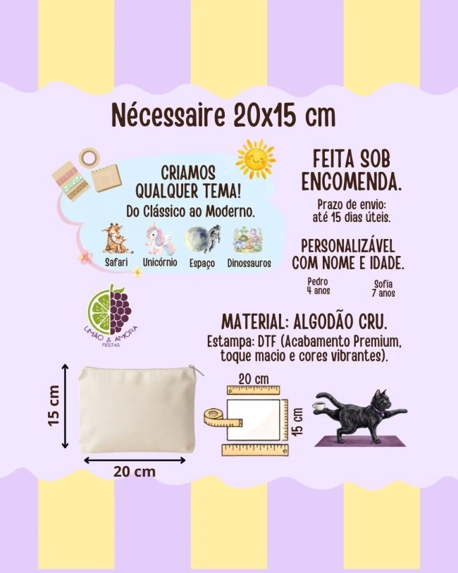 Lembrancinha Nécessaire Personalizada Algodão Cru 20x15 Estampa DTF