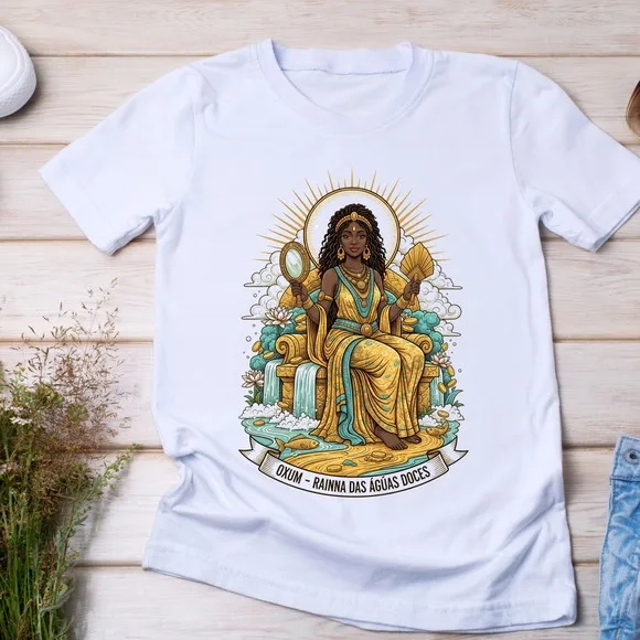 Camiseta Oxum Rainha das Águas Doces Orixá do Amor e Ouro