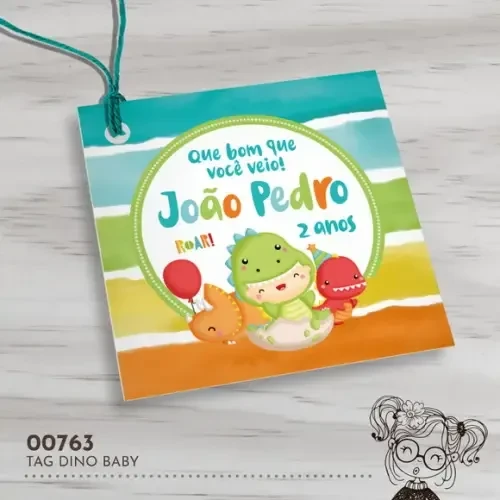 Tag Quadrada Dino Baby - 00763