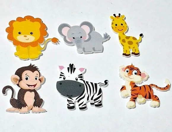 Apliques Animais Safari Variados Acrílico U.v Pct com 6 un