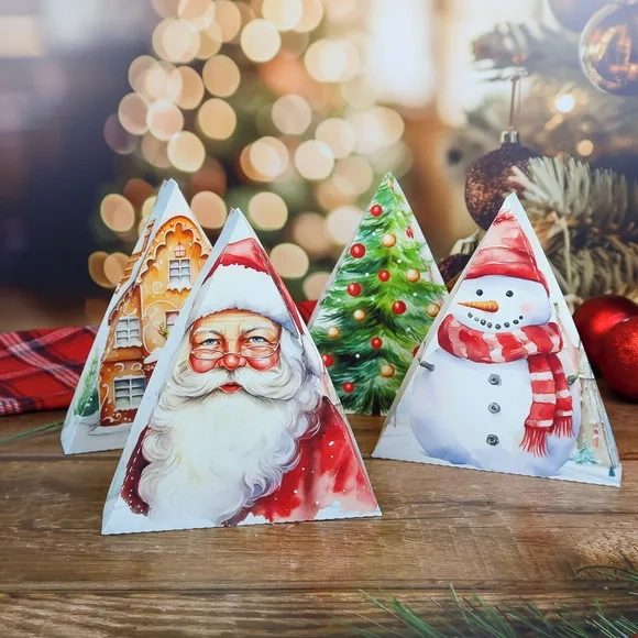 Caixa Triângulo para 6 Doces Natal- Enviada Desmontada