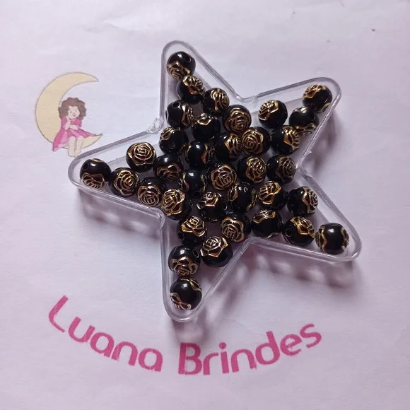 Bolinha Preta com Flor Dourada 8mm Pct 100 Unidades