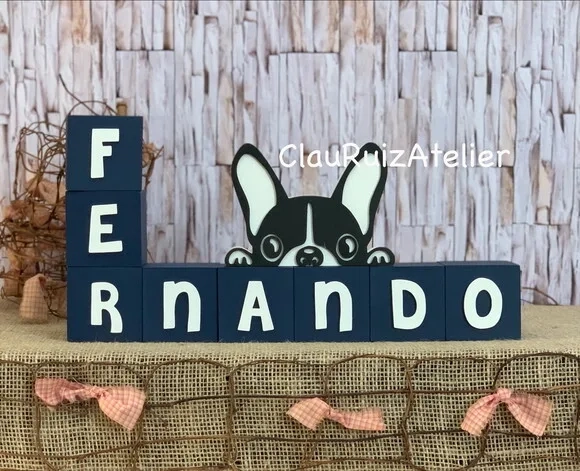 Cubos 6x6cm + Buldogue Decoração Bebê