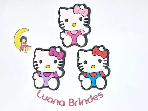 Aplique Hello Kitty 4cm Emborrachado Pacote com 6 Unidades