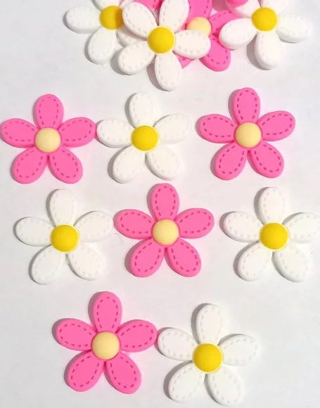 Aplique Flor Branca e Rosa Emborrachado- 8 Unidades