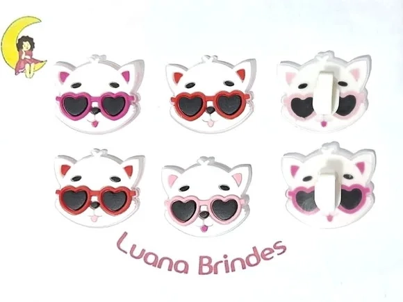 Aplique para Tênis Gatinha de Óculos Emborrachado 6 Unidades