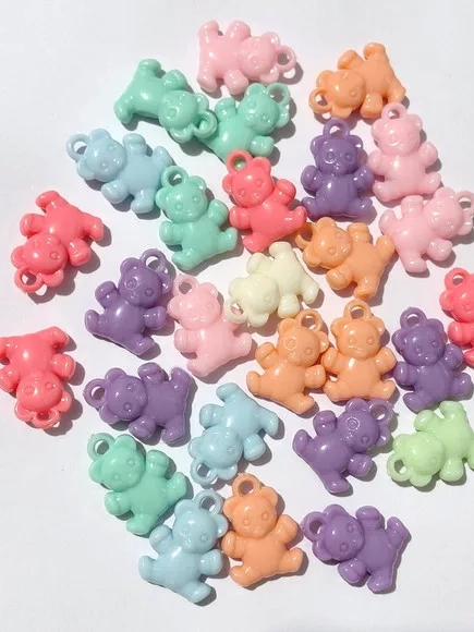 Pingente Ursinho Colorido Acrílico 2cm Pacote com 25 Unidade