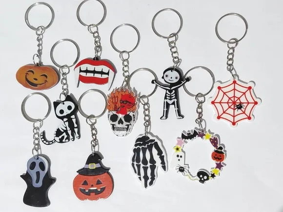 Chaveiro Halloween Fantasma Acrílico Pacote com 10 Unidades