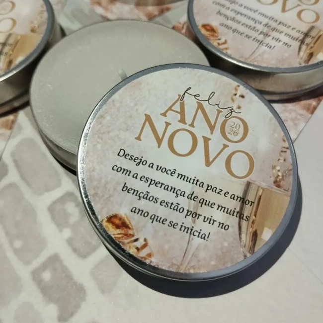 25 unidades de Vela Aromática na latinha Personalizada Ano Novo Reveillon - Trabalhamos com qualquer tema - Informar o tema no chat