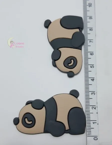 Apliques Pandas Preto Deitados de Borracha - Pct C/6 Unid