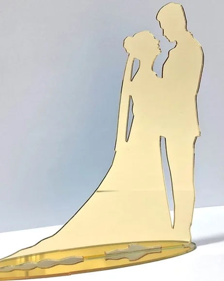 Topo de Bolo de Casamento Noivinhos Dourado 1 Unidade