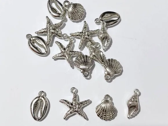 Pingente Fundo do Mar Abs 3cm Prata Pacote com 15 Unidades