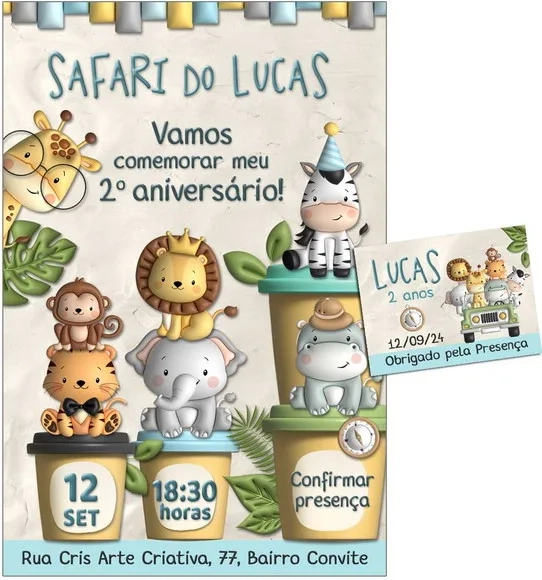Convite Digital C/tag Safari Menino Massinha 1