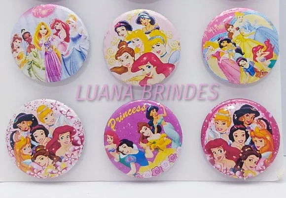 Bottons de Princesas - cartela com 6 unidades
