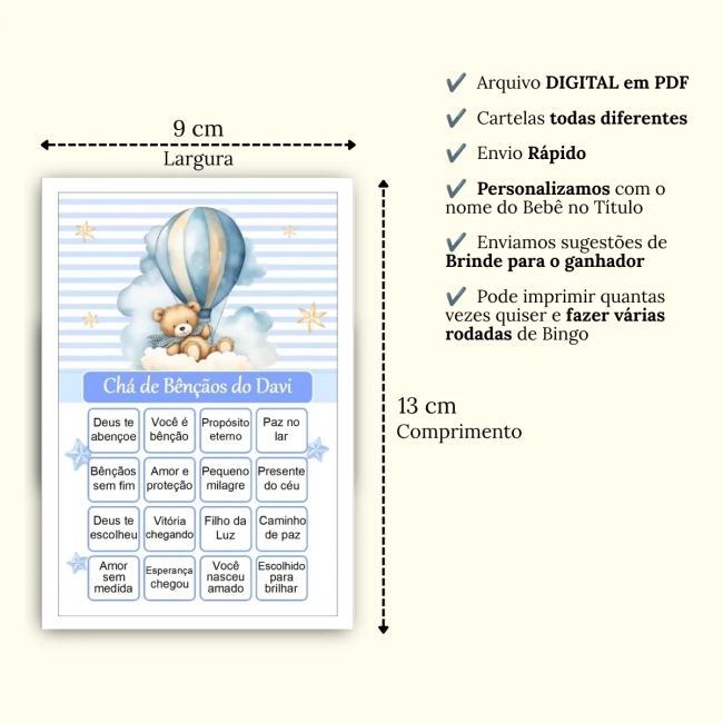 Bingo Chá de Bênçãos Menino Pdf Para Imprimir